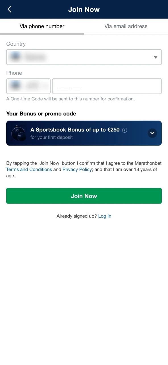 Every player must register at Marathonbet platform.