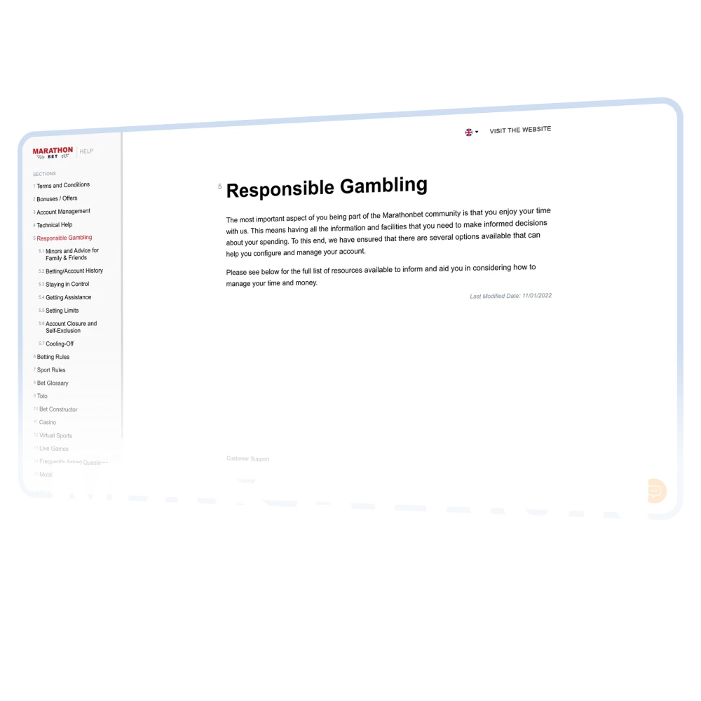 Be responsible for all decisions you make on the Marathonbet.