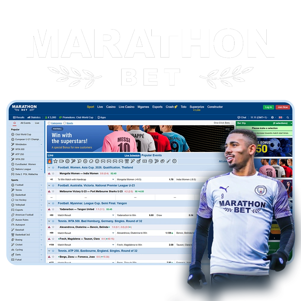 Enjoy betting and gaming on the official Marathonbet website.