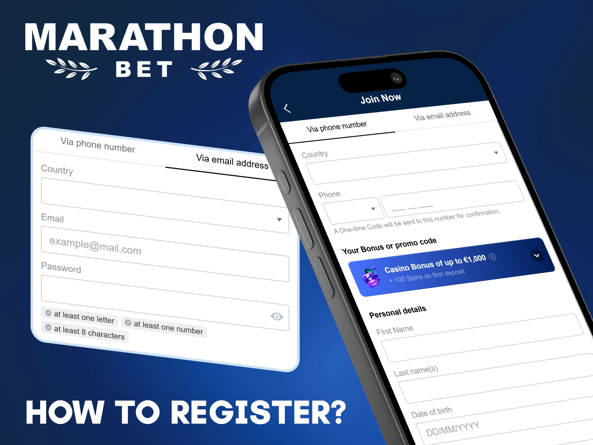 Create an account via the Marathonbet app.