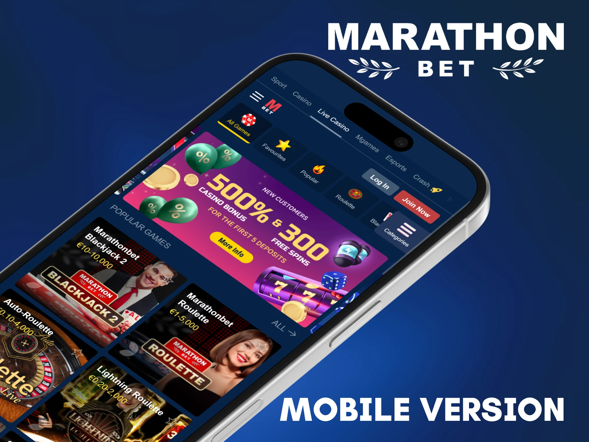 Use the mobile version of the Marathonbet website for betting.