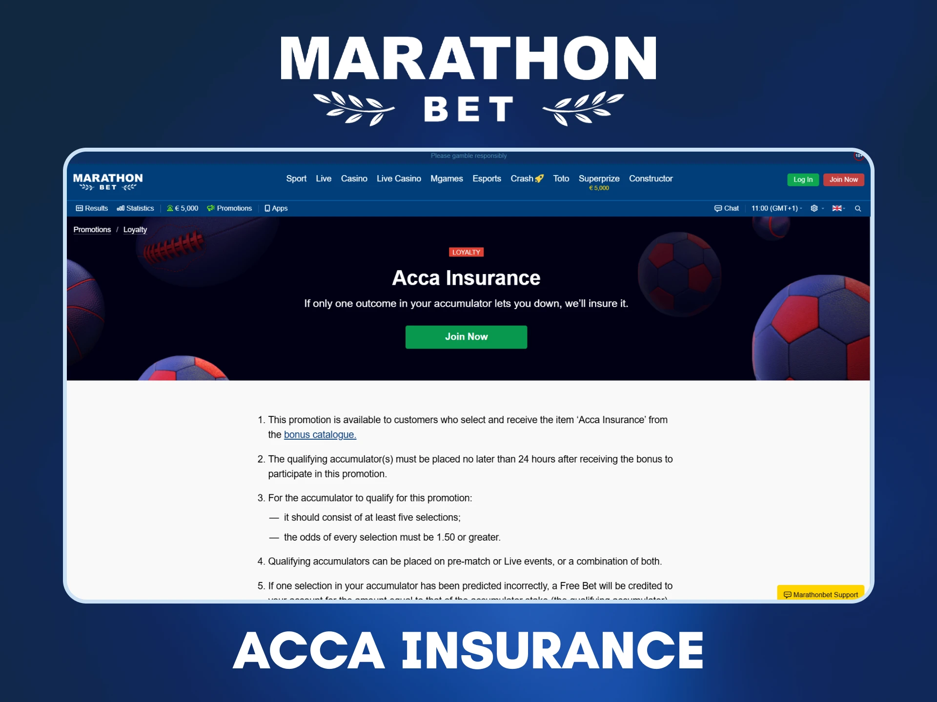 Check out the Acca Insurance bonus on the Marathonbet platform.