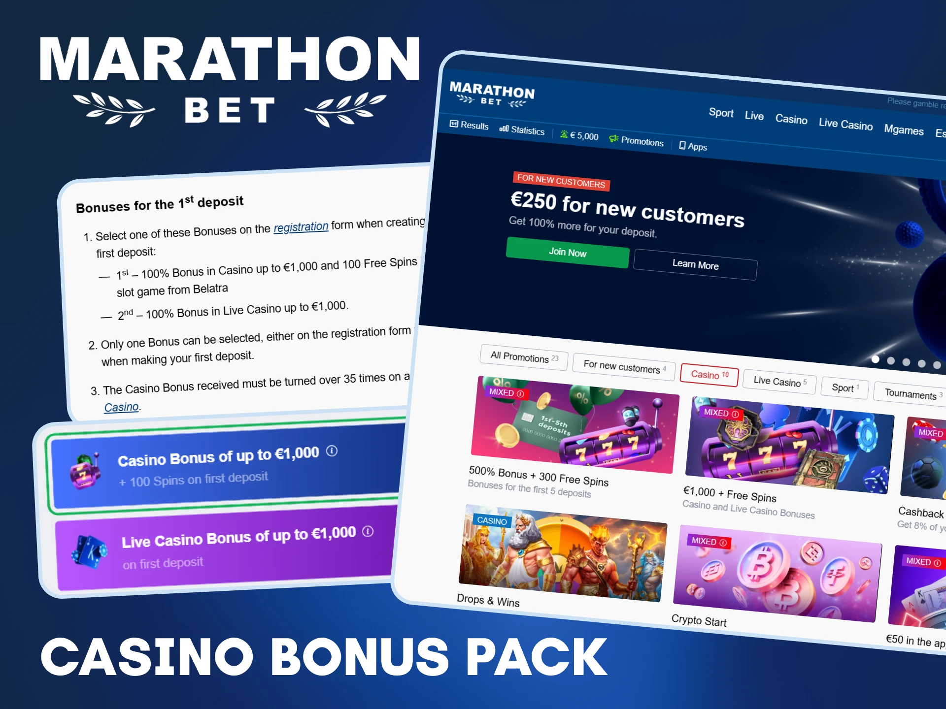 Get casino bonuses after registering at Marathonbet.